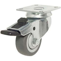 1-31/32 Inch Diameter Swivel Rubber Caster with Full Lock Brake, 4 Pack, Grey