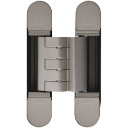 PMI 3-Way Adjustable Invisible Hinge, Minimum Door Thickness 1-1/2 Inch (38 mm), Screw Covers Included, 5-15/16 Inch (150 mm) Length x 1-3/16 Inch (30 mm) Width, Satin Nickel Plated