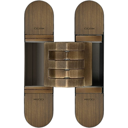 PMI 3-Way Adjustable Invisible Hinge, Door Thickness 1-3/8 Inch (35 mm) to 1-31/32 Inch (50 mm), Screw Covers Included, 5-1/8 Inch (130 mm) Length x 1-3/16 Inch (30 mm) Width, Brushed Bronze