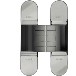 PMI 3-Way Adjustable Invisible Hinge, Door Thickness 1-3/8 Inch (35 mm) to 1-31/32 Inch (50 mm), Screw Covers Included, 5-1/8 Inch (130 mm) Length x 1-3/16 Inch (30 mm) Width, Nickel Plated