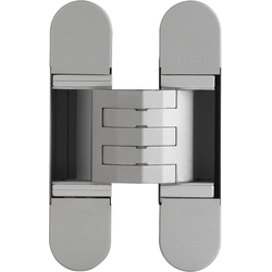 PMI 3-Way Adjustable Invisible Hinge, Door Thickness 1-3/8 Inch (35 mm) to 1-31/32 Inch (50 mm), Screw Covers Included, 5-1/8 Inch (130 mm) Length x 1-3/16 Inch (30 mm) Width, Silver Paint