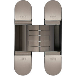 PMI 3-Way Adjustable Invisible Hinge, Door Thickness 1-3/8 Inch (35 mm) to 1-31/32 Inch (50 mm), Screw Covers Included, 5-1/8 Inch (130 mm) Length x 1-3/16 Inch (30 mm) Width, Satin Nickel Plated