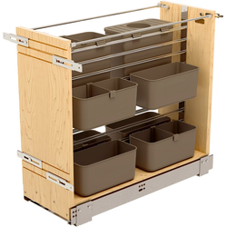 8-5/8 Inch Width Wood Base Modular Pullout Organizer With Soft-Close For 9 Inch Width x 22 Inch Depth x 19-5/8 Inch Height Minimum Cabinet Opening, Light Brown