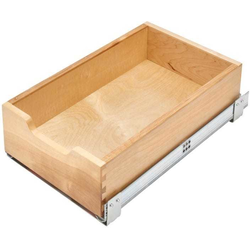 12 Inch Width Reduced Depth Wood Bottom Mount Roll-Out Drawer, Light Brown