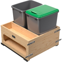 70 Quart Total Capacity 2 Bin Wood Bottom Mount Pullout Waste Container With Storage Space and Movento Soft-Close Slides, Light Brown