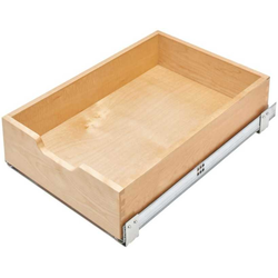  Pre-Assembled Bottom Mount Roll-Out Drawer with Blumotion Soft-Close Undermount Slides, 15" Width x 22-3/16" Length x 5-9/16" Depth, Light Brown