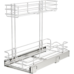 9-1/32 Inch Width 2-Tier Powder Coated Undersink Steel Wire Pullout Organizer, Silver