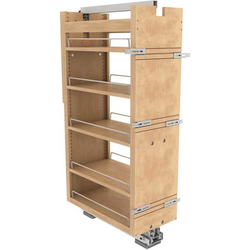  Wood 5-Shelf Pantry Pull-Out Organizer, 11" Width x 43-21/32" to 52-21/32" Height with Heavy-Duty Fulterer Bottom-Mounted Soft-Close Slides, Light Brown