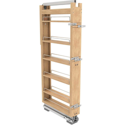Wood 6-Shelf Pantry Pull-Out Organizer, 5" Width x 51-21/32" to 60-21/32" Height with Heavy-Duty Fulterer Bottom-Mounted Soft-Close Slides, Light Brown