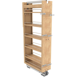  Wood 6-Shelf Pantry Pull-Out Organizer, 8" Width x 51-21/32" to 60-21/32" Height with Heavy-Duty Fulterer Bottom-Mounted Soft-Close Slides, Light Brown