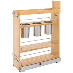  Soft-Close 3-Bin Pullout Utensil Organizer for Minimum Cabinet Opening: 7-1/2" Width x 21-3/4" Depth x 25-5/8" Height, Bottom-Mount, Clearcoat Wood Finish