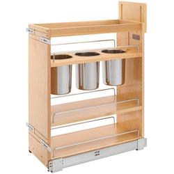  Soft-Close 3-Bin Pullout Utensil Organizer for Minimum Cabinet Opening: 10-1/2" Width x 21-3/4" Depth x 25-5/8" Height, Bottom-Mount, Clearcoat Wood Finish 
