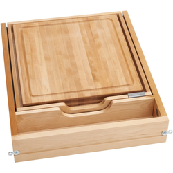 21 Inch Depth Wood Knife Organizer and Cutting Board Replacement Drawer System (No Slides), Maple Veneer