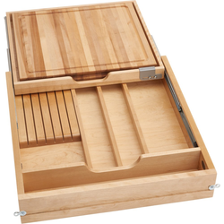  2-Tier Knife and Cutting Board Drawer Organizer for 21" Cabinet Opening Widths, Required Undermount Slides Purchased Separately, Light Brown 