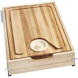 15-15-3/4 Inch Width Wood Base Cabinet Cutting Board Drawer Replacement System With Soft-Close, Light Brown