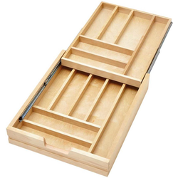 2-Tier Cutlery Drawer With BLUMOTION Soft-Close Concealed Undermount Slides For 18 Inch Width Cabinet Opening, Light Brown