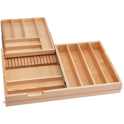  2-Tier Cutlery Replacement Drawer With BLUMOTION Soft-Close Concealed Slides For 33" Width x 4-1/2" Height Minimum Drawer Openings , Light Brown 