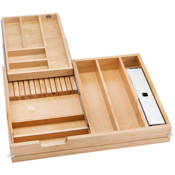  2-Tier Cutlery Replacement Drawer With BLUMOTION Soft-Close Concealed Slides For 28-1/2" Width x 4-1/2" Height Minimum Drawer Openings , Light Brown 