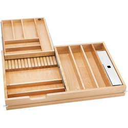  2-Tier Cutlery Replacement Drawer With BLUMOTION Soft-Close Concealed Slides For 34-1/2" Width x 4-1/2" Height Minimum Drawer Openings , Light Brown 