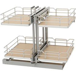 Rev-A-Shelf 53PSPE-15SC-MP, Elite 2-Tier Non-Handed (Hinged L or R) Soft-Close Blind Corner Organizer for 15" Minimum Opening Width x 23-3/4" Minimum Height, Floor-Mounted, Gray Light Brown