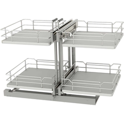 Rev-A-Shelf 53PSPE-18SC-GR, 32-5/8 Inch Width 2-Tier Elite Series Non-Handed Pull-Slide-Pull Blind Corner Optimizer Full Extension With Soft-Close, Gray