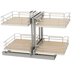 Rev-A-Shelf 53PSPE-18SC-MP, Elite 2-Tier Non-Handed (Hinged L or R) Soft-Close Blind Corner Organizer for 18" Minimum Opening Width x 23-3/4" Minimum Height, Floor-Mounted, Orion Gray Light Brown