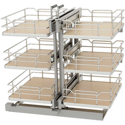 Rev-A-Shelf 53PSPE3-15SC-MP, Elite 3-Tier Non-Handed (Hinged L or R) Soft-Close Blind Corner Organizer for 15" Minimum Opening Width x 26-1/2" Minimum Height, Floor-Mounted, Light Brown