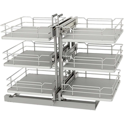 Rev-A-Shelf 53PSPE3-18SC-GR, Elite 3-Tier Non-Handed (Hinged L or R) Soft-Close Blind Corner Organizer for 18" Minimum Opening Width x 26-1/2" Minimum Height, Floor-Mounted, Gray
