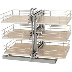 Rev-A-Shelf 53PSPE3-18SC-MP, Elite 3-Tier Non-Handed (Hinged L or R) Soft-Close Blind Corner Organizer for 18" Minimum Opening Width x 26-1/2" Minimum Height, Floor-Mounted, Light Brown