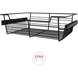 18 Inch Width x 5-3/8 Inch Height Pullout Closet Baskets, 3 Pack, Black