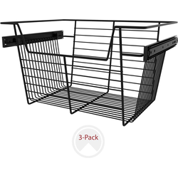 18 Inch Width x 10-1/2 Inch Height Pullout Closet Baskets, 3 Pack, Black