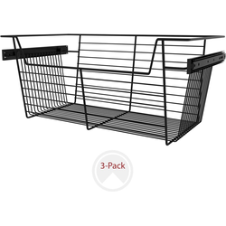 24 Inch Width x 10-1/2 Inch Height Pullout Closet Baskets, 3 Pack, Black