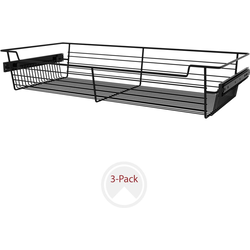 30 Inch Width x 5-3/8 Inch Height Pullout Closet Baskets, 3 Pack, Black