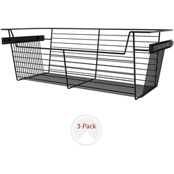 30 Inch Width x 10-1/2 Inch Height Pullout Closet Baskets, 3 Pack, Black