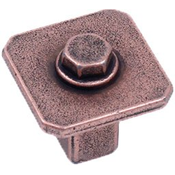 Raw Authentic 1 1/16 Inch Zinc Die Cast Square Knob, Aged Matte Red Copper