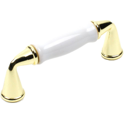 Yaletown 3 Inch cc Zinc Die Cast Pull, Bright Brass/White Ceramic