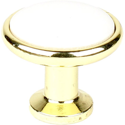 Yaletown 1-1/4 Inch Zinc Die Cast Knob, Polished Brass / White Ceramic