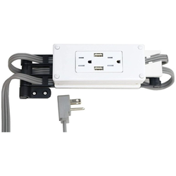 Compact Electrical Charging Outlet for Drawers with 2 AC, 1 USB-A, 1 USB-C, 15 Amps, White