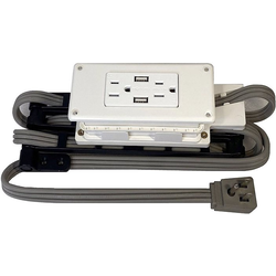 Low Profile Electrical Charging Outlet for Drawers with 2 AC, 1 USB-A, 1 USB-C, 15 Amps, White