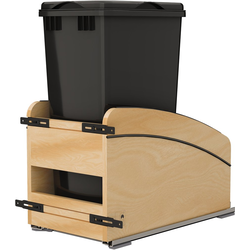 12" W x 22-1/16" D x 24-1/4" H Single Black 50 Quart Craftsman Collection Solid Maple Bottom Mount Pullout Waste Container with Black Accents, (1) Lid and BLUM Soft-Close Slides, Light Brown