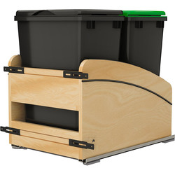 22% OFF 15" W x 22-1/16" D x 20-5/16" H Double Black 35 Quart Craftsman Collection Solid Maple Bottom Mount Pullout Waste Container with Black Accents, (2) Lids and BLUM Soft-Close Slides, Light Brown