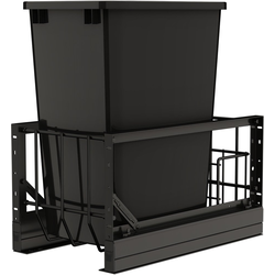 Aluminum Single Black 35 Quart Pullout Waste Container for 15" Cabinet Opening Width, 18" Reduced Depth including Blum Soft-Close Slides, Anodized Black
