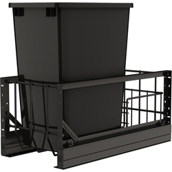 Aluminum Single 35 Quart Pullout Waste Container for 11" Cabinet Opening Width including Blum Soft-Close Slides, Anodized Black