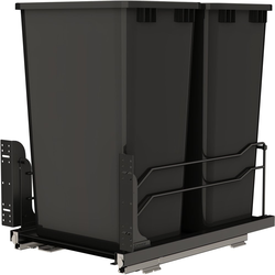 Steel Double 50 Quart Bottom Mount Pullout Waste Container for 15" Cabinet Opening Width including Blum Soft-Close Slides, Matte Black