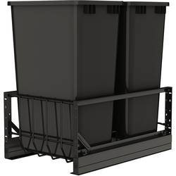 22% OFF Aluminum Double 50 Quart Pullout Waste Container for 15" Cabinet Opening Width including Blum Soft-Close Slides, Anodized Black