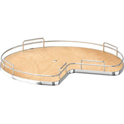 28" Diameter Solid Surface Single Shelf Bottom Kidney-Shaped Lazy Susan for Corner Base Cabinet with Swivel Bearing, Maple