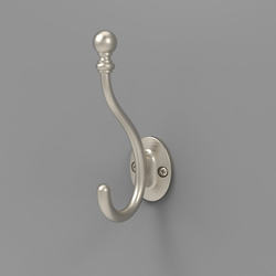 Cottage 1" Center to Center Satin Nickel Coat and Hat Double Hook , 5-1/4" Length, 1-1/2" Width, 2-1/2" Projection