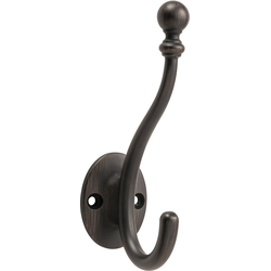 Cottage 1" Center to Center Vintage Bronze Coat and Hat Double Hook , 5-1/4" Length, 1-1/2" Width, 2-1/2" Projection