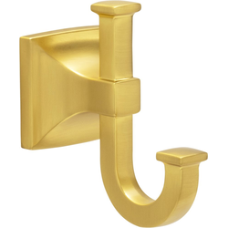 Studio 3-3/8" Length x 2" Width Brushed Golden Brass Robe Double Hook , 3-1/4" Projection