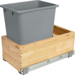 Hafele Elemental Wood Bottom-Mounted Single 36 Quart Roll-Out Trash Bin for 12" Min. Opening Width x 19-1/2" Height x 21-1/2" Depth, Heavy Duty Synchronized Undermount Slide Included, Natural